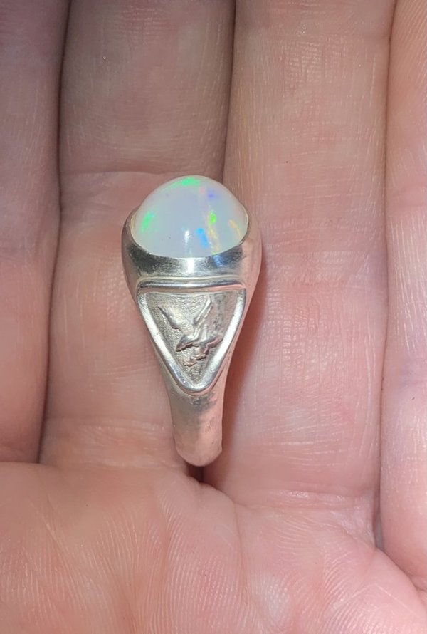 Herrlicher echter multicolor Opal Adler Herren Ring Silber Größe 63 änderbar,top