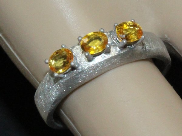 Saphir Ring Silber 925 eismatt drei orangefarbene Saphir Edelsteine,Unikat