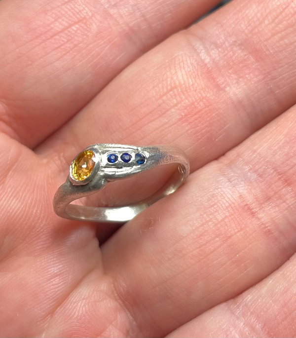 Saphir Ring Silber 925 Unikat 4 Saphir Edelsteine Größe 55