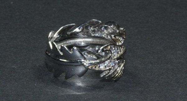 Ring Silber 925 Blattdesign Größe 55 Zirkonia